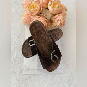 Muk Luks Dark Brown Mules with Buckle